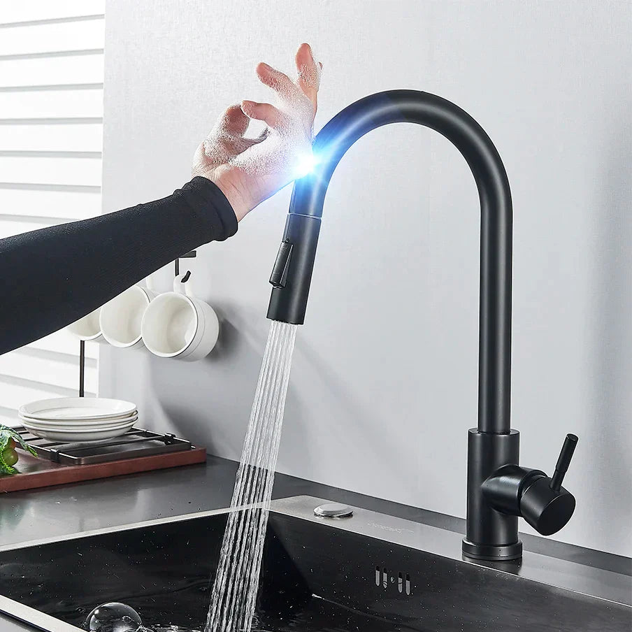 Berührungssensor Küchenarmatur – Ausziehbarer Wasserhahn Küche in Gebürstetem Nickel 0
