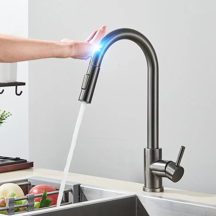 Berührungssensor Küchenarmatur – Ausziehbarer Wasserhahn Küche in Gebürstetem Nickel 2