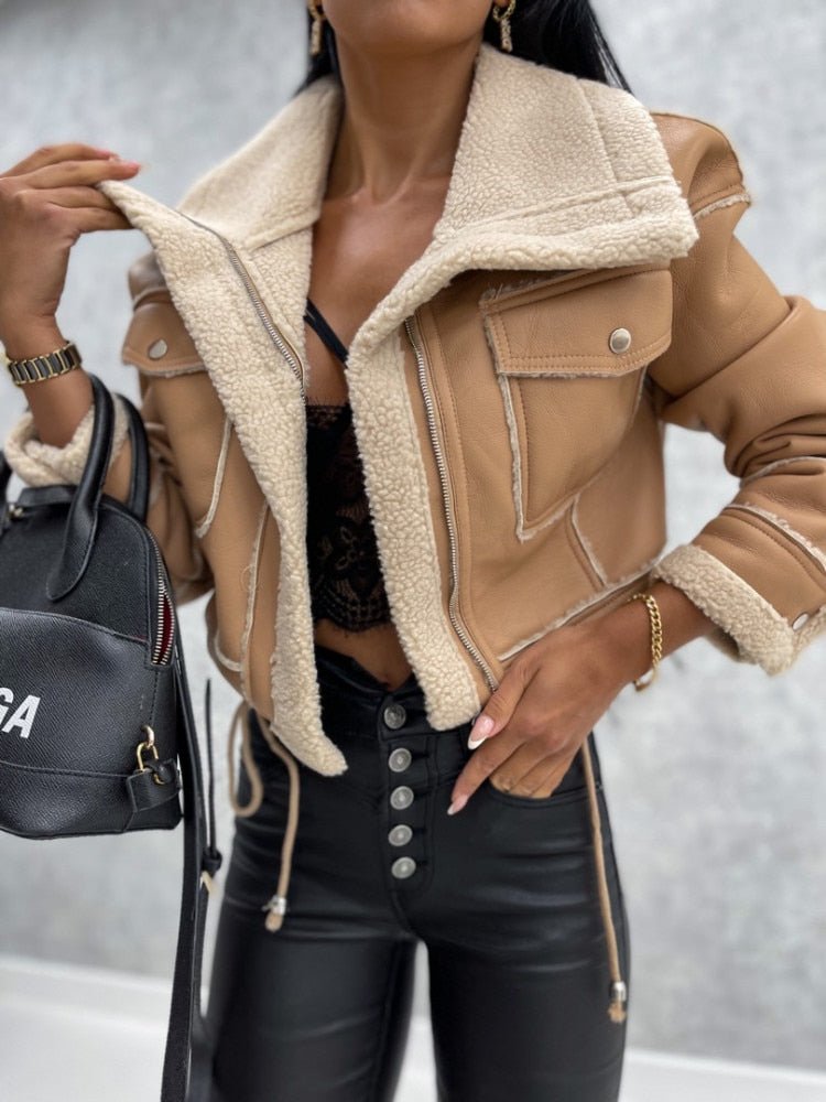 Fleece-gefütterte Lederjacke Damen – Modernes Design für Herbst und Winter 3