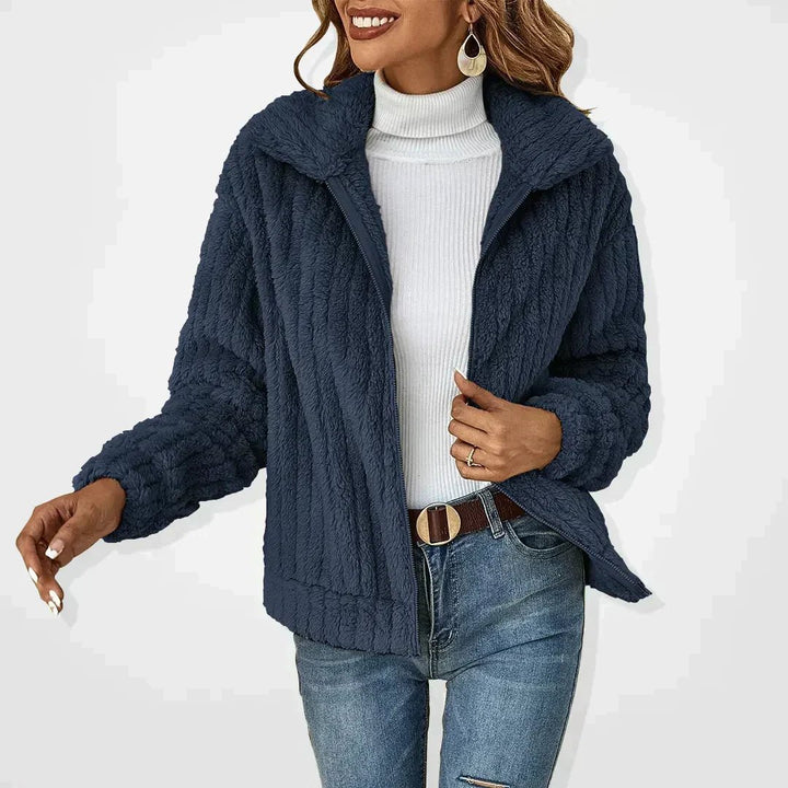Gerippte Plüschjacke Damen – Kuschelig, Locker Geschnitten, Vielseitig Kombinierbar 1