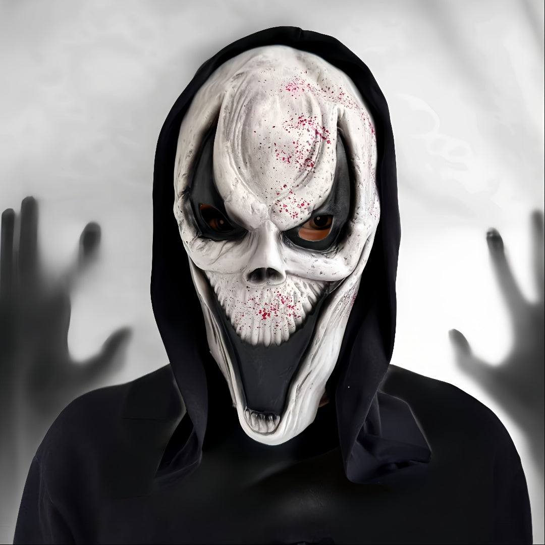 Gruselige Halloweenmaske – Vollkopf Skelett Maske mit Kapuze für Erwachsene 2