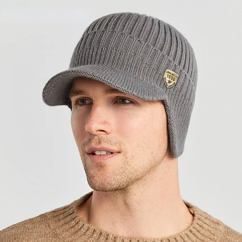 Kian Herren Mütze Winter mit Ohrenklappen aus Weichem Strickmaterial, Schwarz 2