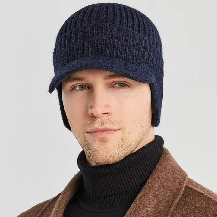 Kian Herren Mütze Winter mit Ohrenklappen aus Weichem Strickmaterial, Schwarz 3