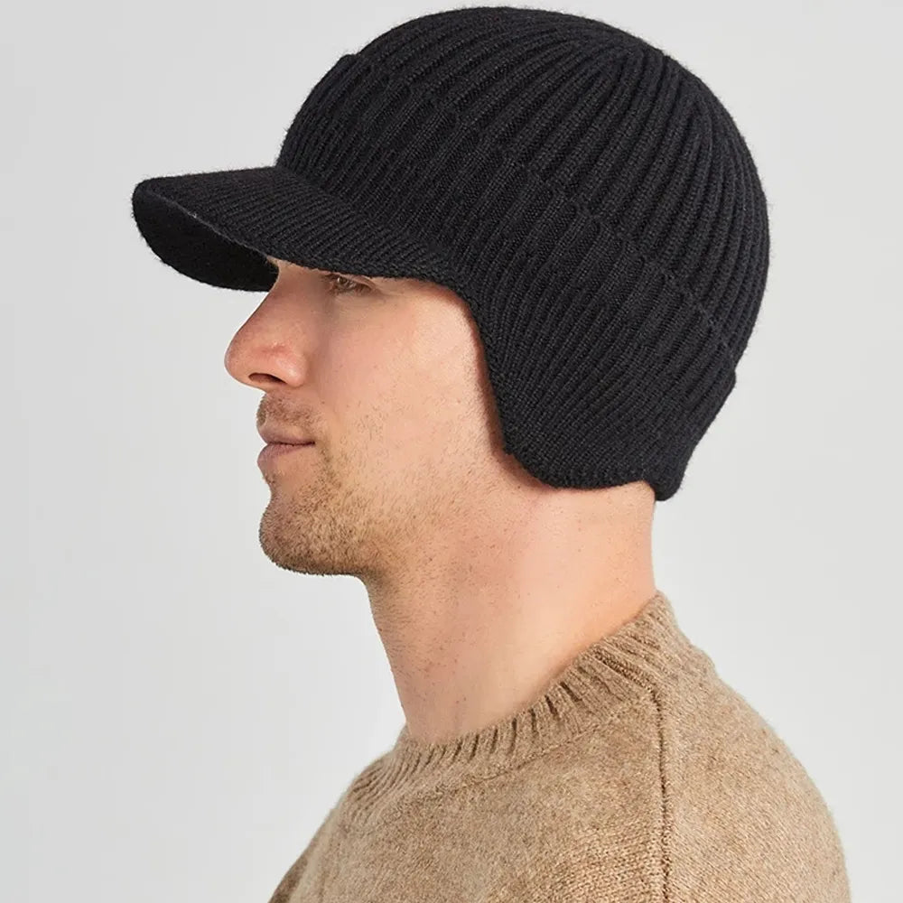Kian Herren Mütze Winter mit Ohrenklappen aus Weichem Strickmaterial, Schwarz 4