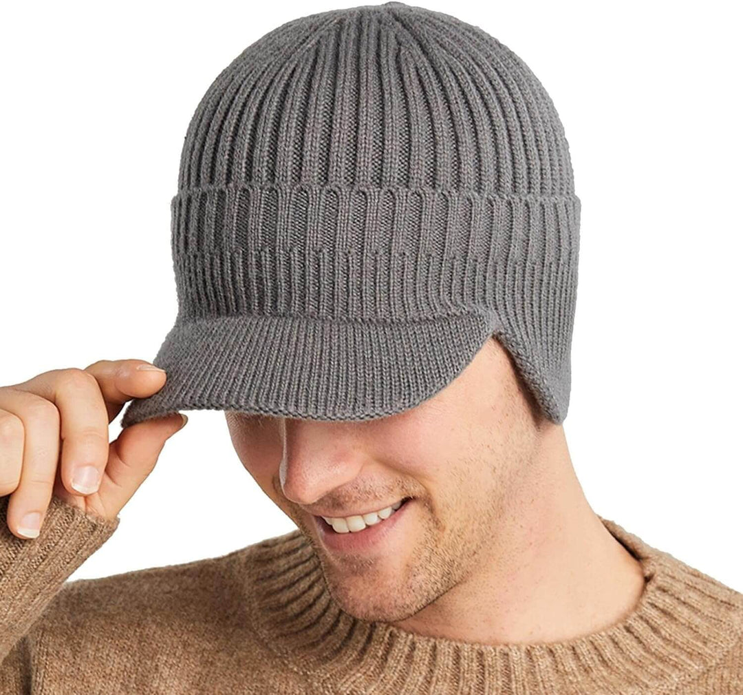 Kian Herren Mütze Winter mit Ohrenklappen aus Weichem Strickmaterial, Schwarz 6
