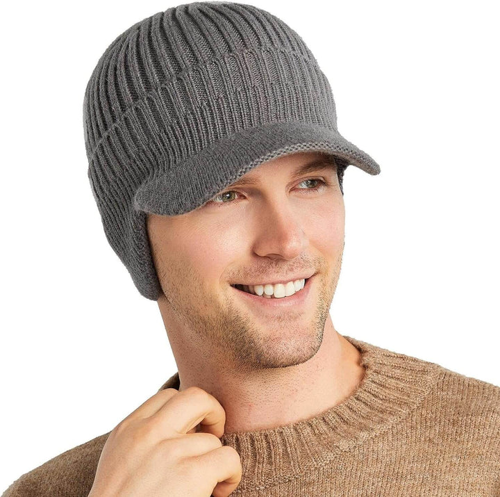 Kian Herren Mütze Winter mit Ohrenklappen aus Weichem Strickmaterial, Schwarz 7