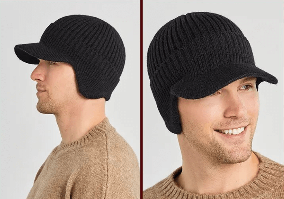 Kian Herren Mütze Winter mit Ohrenklappen aus Weichem Strickmaterial, Schwarz 8