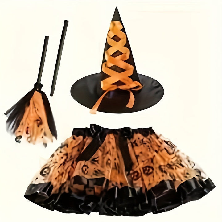 Magischer Halloween-Kostümset für Mädchen – Tüllrock, Hexenhut und Besen 3