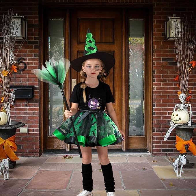 Magischer Halloween-Kostümset für Mädchen – Tüllrock, Hexenhut und Besen 6