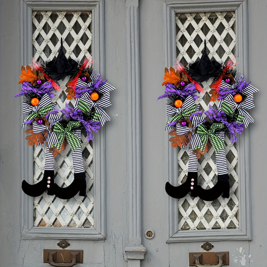 Verspielter Türkranz Für Halloween – Lustige Hexenbeine, Hut & Kürbisse 3