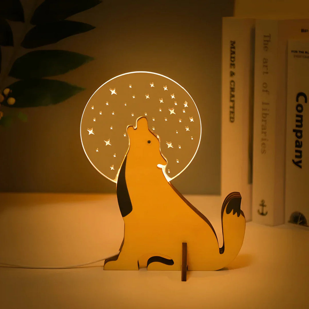 WildGlow – Tischlampe aus Holz mit LED und Tiermotiven für Kinderzimmer 5
