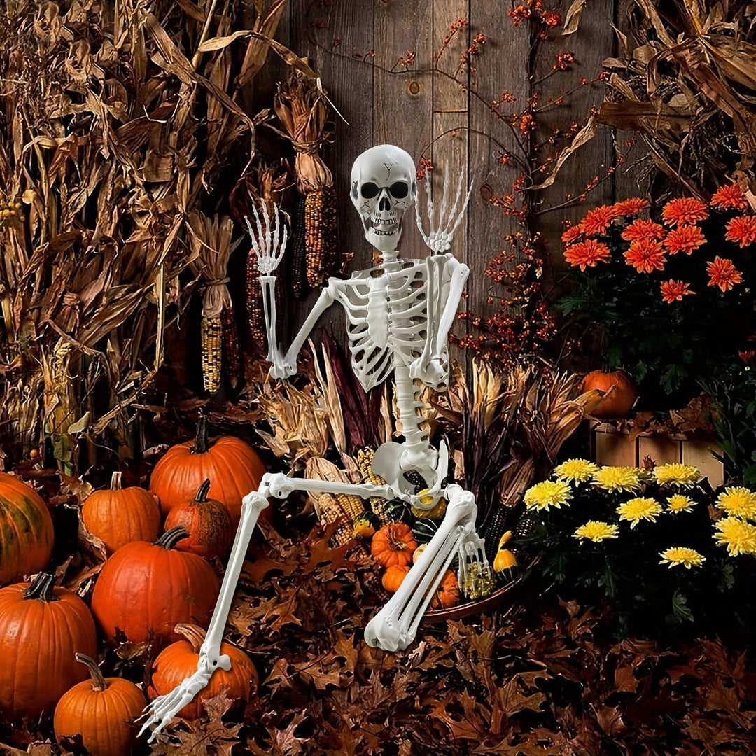 12-Fuß Halloween Skelett Deko – Posierbare Horror Dekoration für Außenbereich 0