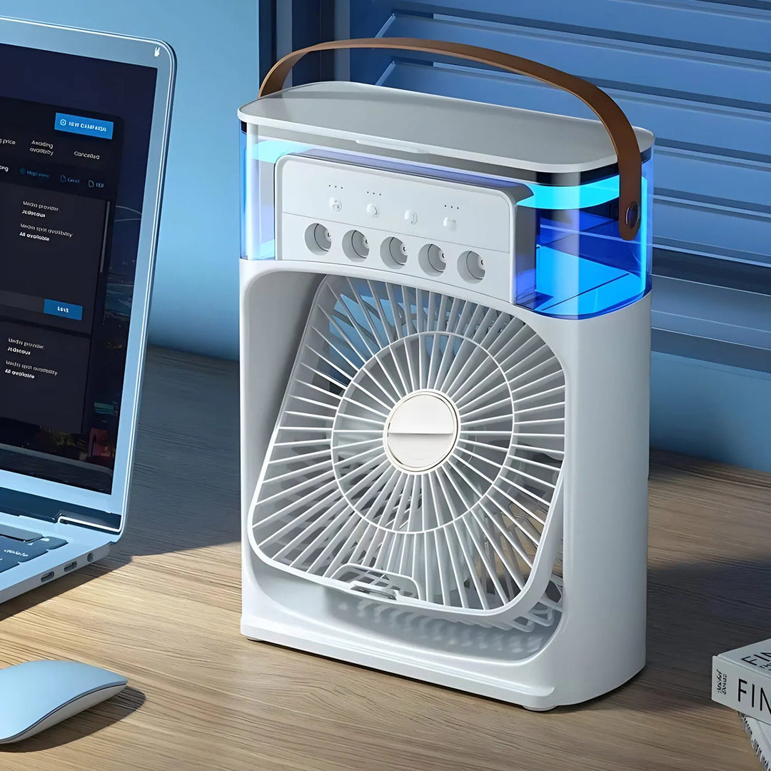 3-in-1 Luftkühler mit Wasser, Ventilator und Klimaanlage – Tragbar, 600 ml Wassertank, 7 Farben LED-Beleuchtung 0