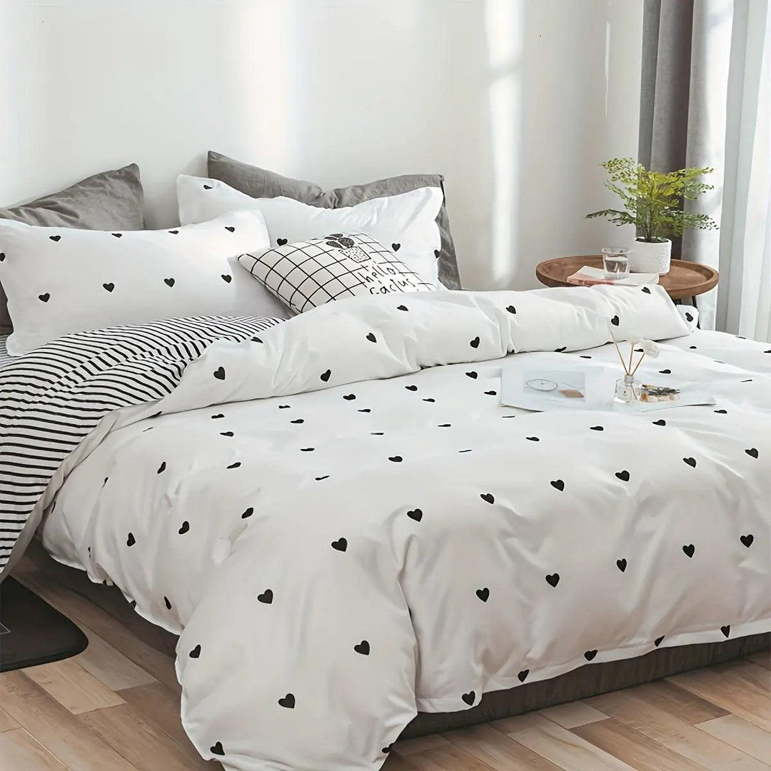 3-teiliges Bettwäsche-Set 200x200 cm mit Schwarz Liebesdruck – Dekbedovertrek und 2 Kissenbezüge aus 100% Polyester 0