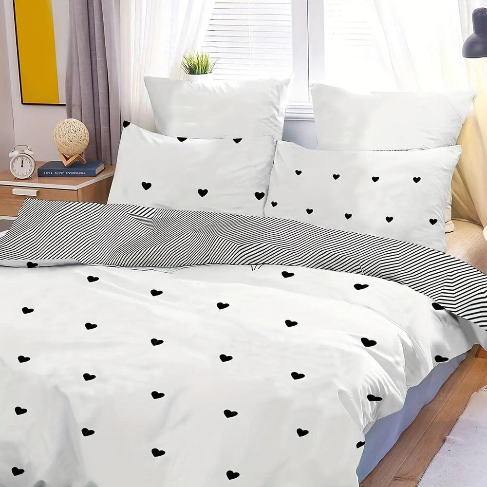 3-teiliges Bettwäsche-Set 200x200 cm mit Schwarz Liebesdruck – Dekbedovertrek und 2 Kissenbezüge aus 100% Polyester 1