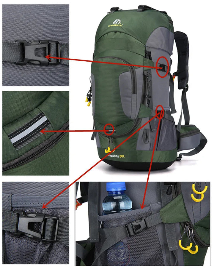 AdventurePro – 60L Wasserdichter Rucksack mit Organisierten Fächern und Komfort-Tragesystem 5