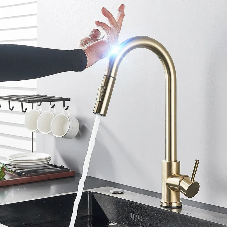 Berührungssensor Küchenarmatur – Ausziehbarer Wasserhahn Küche in Gebürstetem Nickel 1