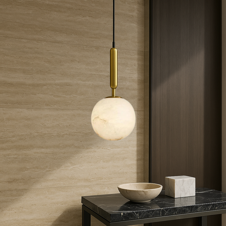 Bosso Pendelleuchte – Moderne Hängelampe aus Messing und Alabaster für Esszimmer 0