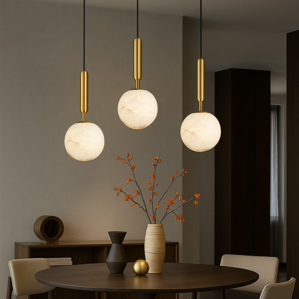 Bosso Pendelleuchte – Moderne Hängelampe aus Messing und Alabaster für Esszimmer 1