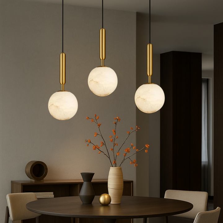 Bosso Pendelleuchte – Moderne Hängelampe aus Messing und Alabaster für Esszimmer 1