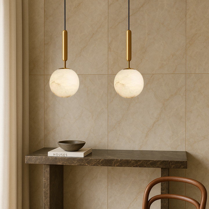 Bosso Pendelleuchte – Moderne Hängelampe aus Messing und Alabaster für Esszimmer 3