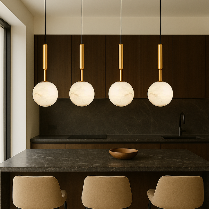Bosso Pendelleuchte – Moderne Hängelampe aus Messing und Alabaster für Esszimmer 4