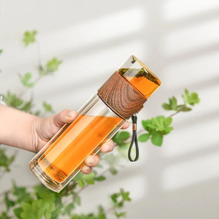 ClearTherm – Glas-Thermoflasche mit Teefilter, Isolierung & Auslaufschutz 0