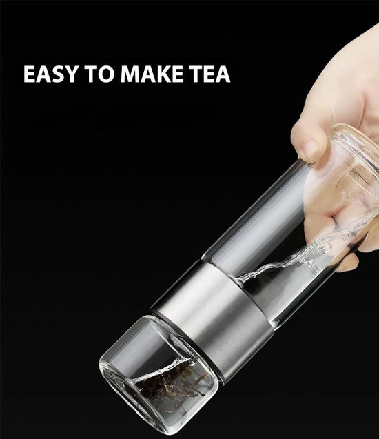 ClearTherm – Glas-Thermoflasche mit Teefilter, Isolierung & Auslaufschutz 2