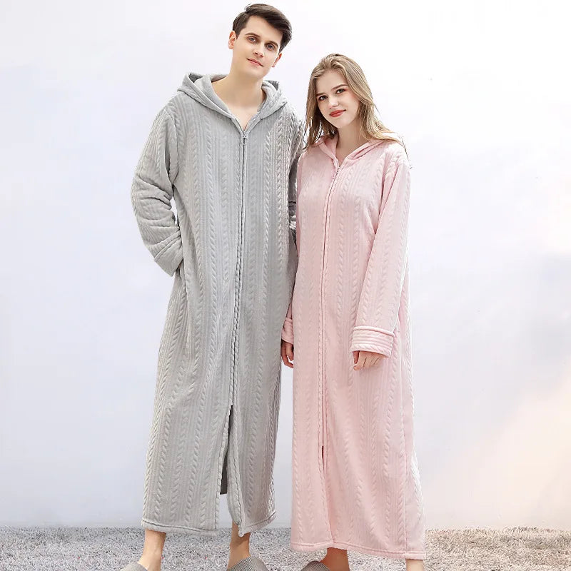 CosyHug – Unisex Bademantel Mit Reißverschluss, Kapuzen-Flanell Für Paare 1