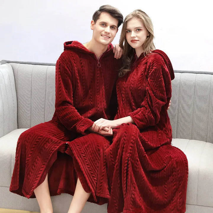 CosyHug – Unisex Bademantel Mit Reißverschluss, Kapuzen-Flanell Für Paare 2