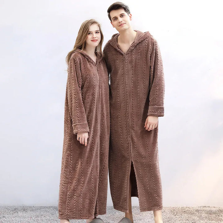 CosyHug – Unisex Bademantel Mit Reißverschluss, Kapuzen-Flanell Für Paare 3