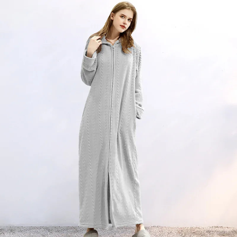 CosyHug – Unisex Bademantel Mit Reißverschluss, Kapuzen-Flanell Für Paare 9