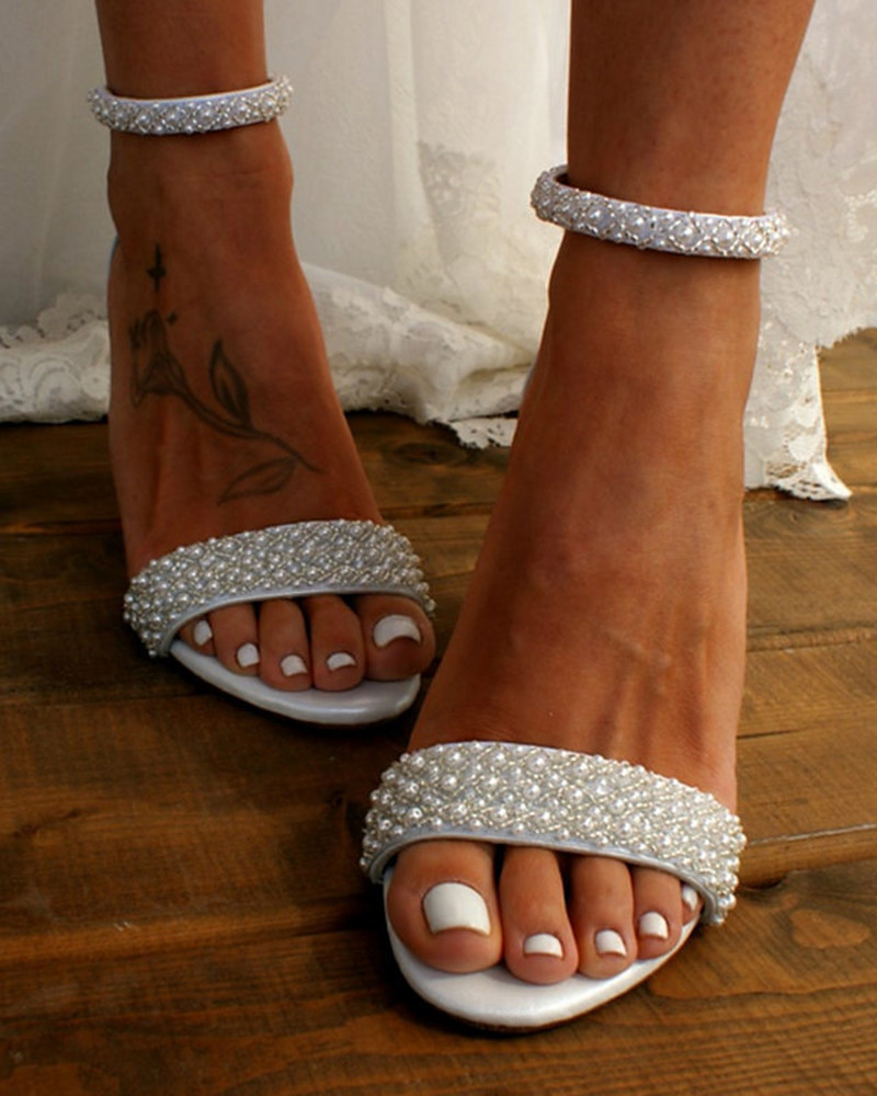Damen Hochzeit Sandalen - Echtleder mit Perlen 4