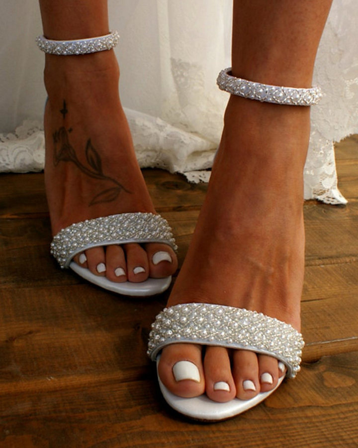 Damen Hochzeit Sandalen - Echtleder mit Perlen 4