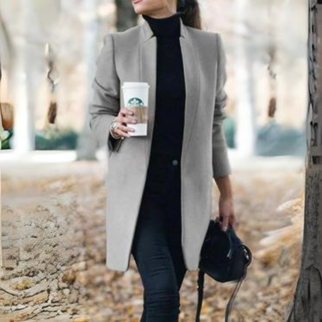 Damen Stehkragen Wintermantel aus Warmem Polyester-Wollmix für Eleganz und Komfort 0