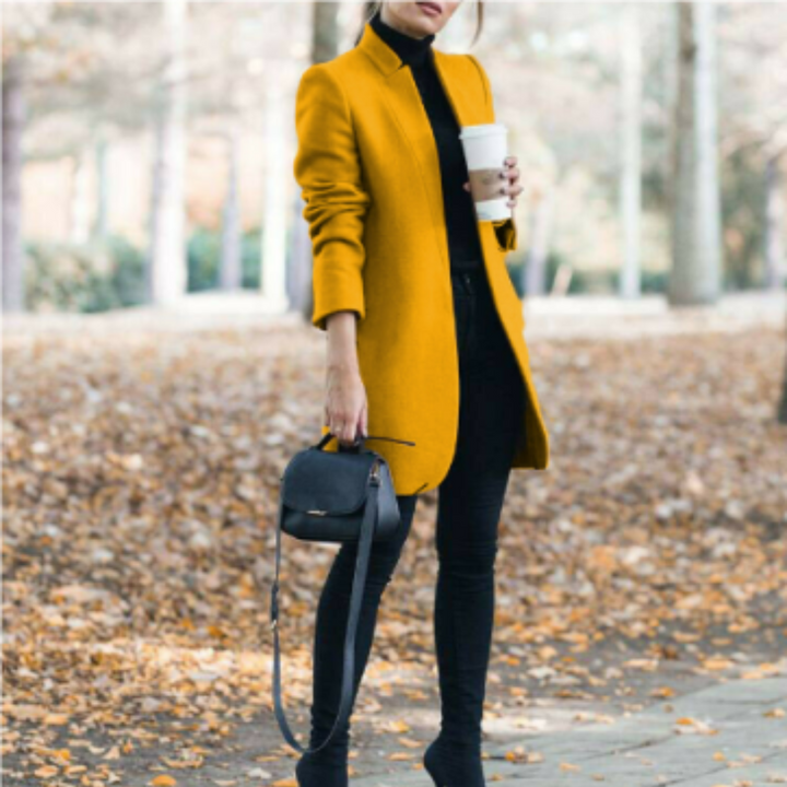 Damen Stehkragen Wintermantel aus Warmem Polyester-Wollmix für Eleganz und Komfort 2