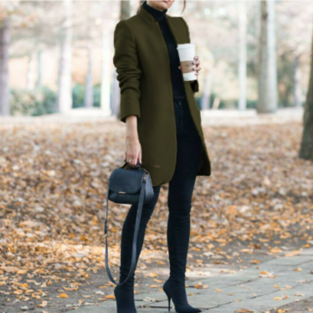 Damen Stehkragen Wintermantel aus Warmem Polyester-Wollmix für Eleganz und Komfort 3