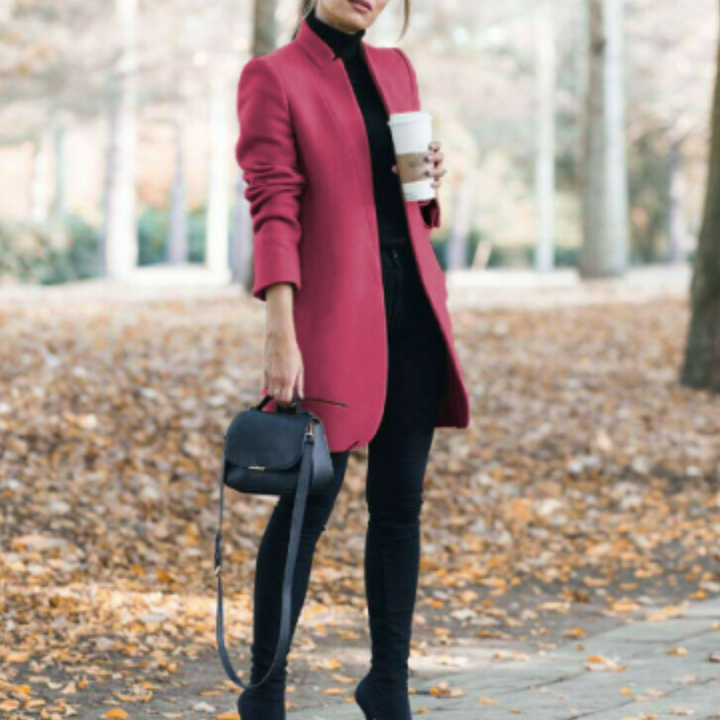 Damen Stehkragen Wintermantel aus Warmem Polyester-Wollmix für Eleganz und Komfort 4