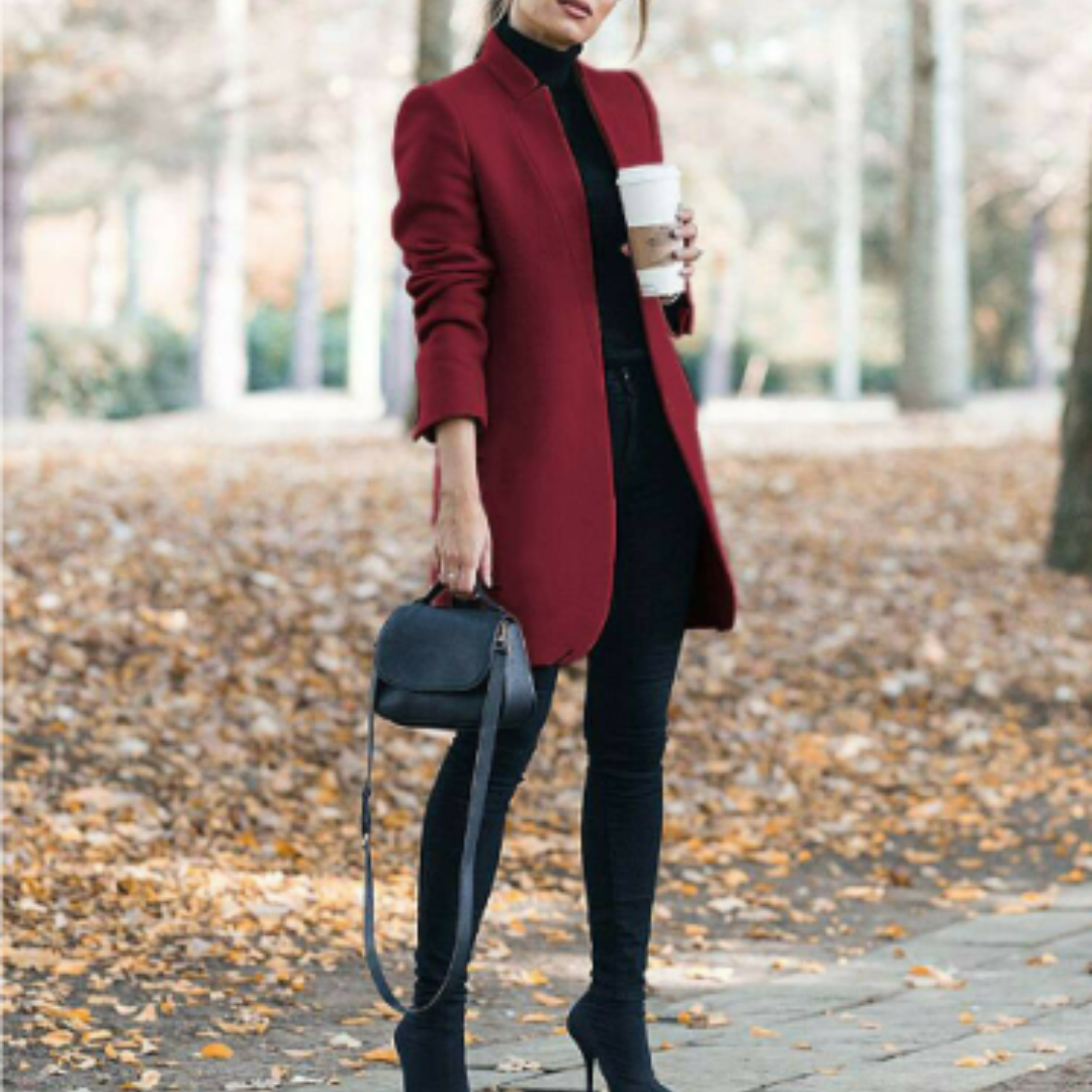 Damen Stehkragen Wintermantel aus Warmem Polyester-Wollmix für Eleganz und Komfort 5
