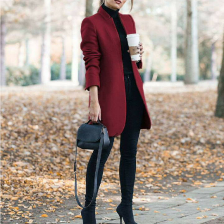 Damen Stehkragen Wintermantel aus Warmem Polyester-Wollmix für Eleganz und Komfort 5