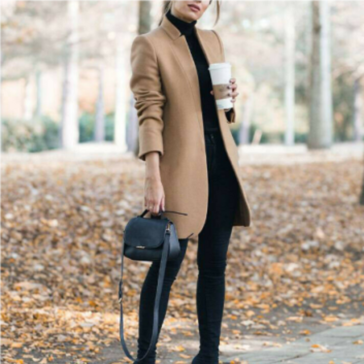 Damen Stehkragen Wintermantel aus Warmem Polyester-Wollmix für Eleganz und Komfort 6