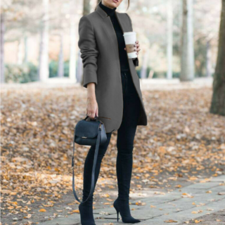 Damen Stehkragen Wintermantel aus Warmem Polyester-Wollmix für Eleganz und Komfort 8