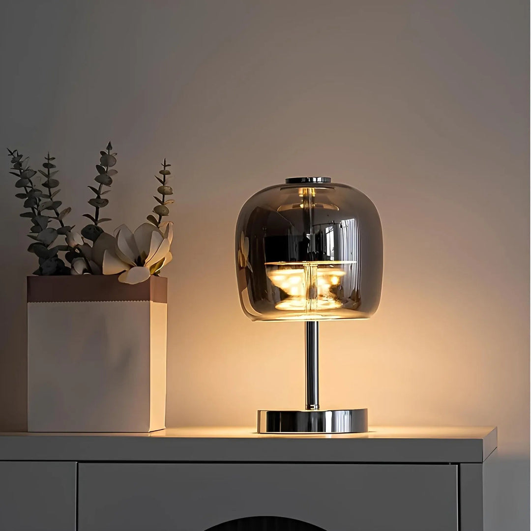 Dekorative Tischlampe aus Glas im Minimalistischen Design – Nordic Stil für Wohnzimmer und Schlafzimmer, Warmes Licht, 30 cm Höhe 0