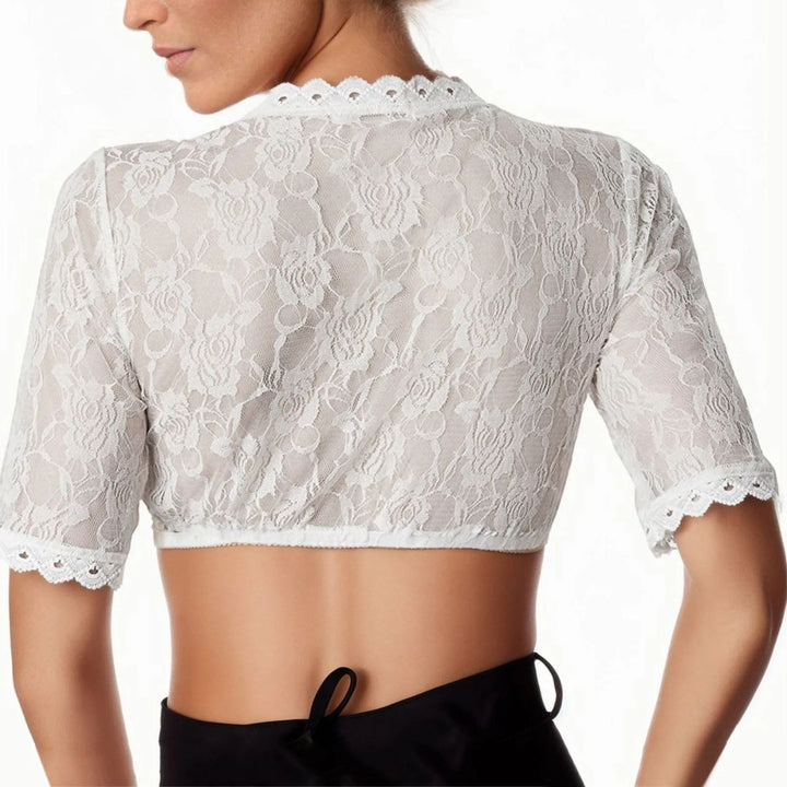 Dirndlbluse Lucy – Elegante Langarm Bluse mit Spitzenverzierungen für Oktoberfest 1