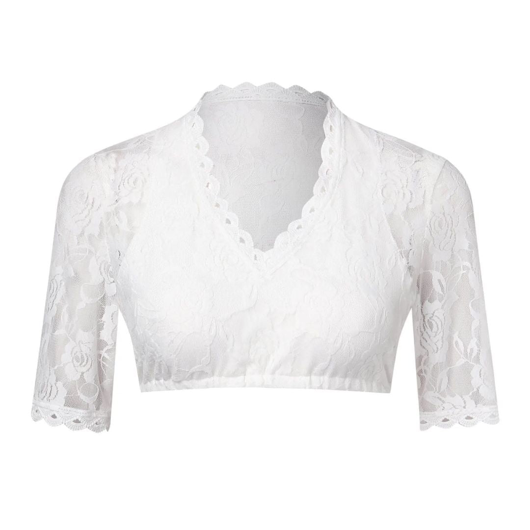 Dirndlbluse Lucy – Elegante Langarm Bluse mit Spitzenverzierungen für Oktoberfest 2