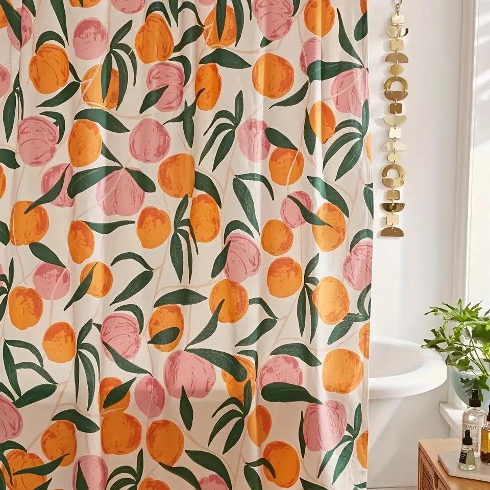 Duschvorhang Textil in Pfirsich mit Blütenmuster – Pflegeleicht für Badewanne und Dusche, Stilvolles Badezimmeraccessoire 1