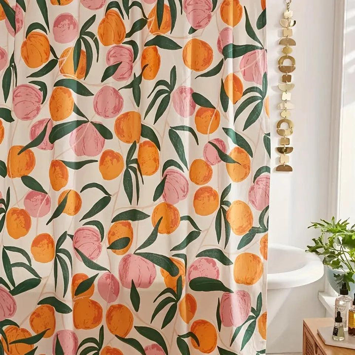 Duschvorhang Textil in Pfirsich mit Blütenmuster – Pflegeleicht für Badewanne und Dusche, Stilvolles Badezimmeraccessoire 1