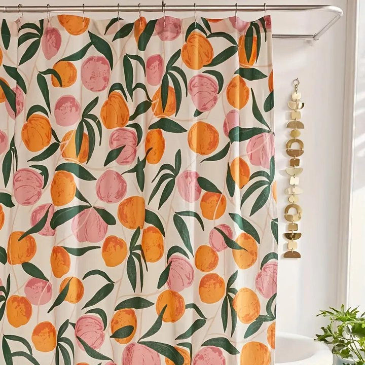 Duschvorhang Textil in Pfirsich mit Blütenmuster – Pflegeleicht für Badewanne und Dusche, Stilvolles Badezimmeraccessoire 2