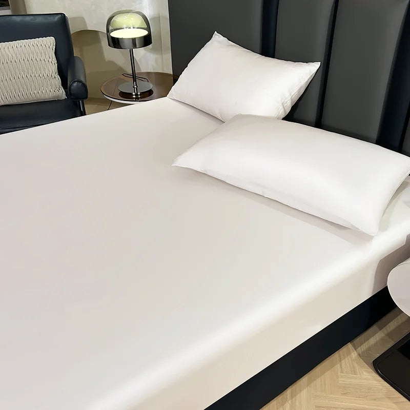 Elastisches Spannbettlaken Set aus weichem Lyocell – 150 x 200 cm + 30 cm, Weiß mit 2 Kissenbezügen 48 x 74 cm 0