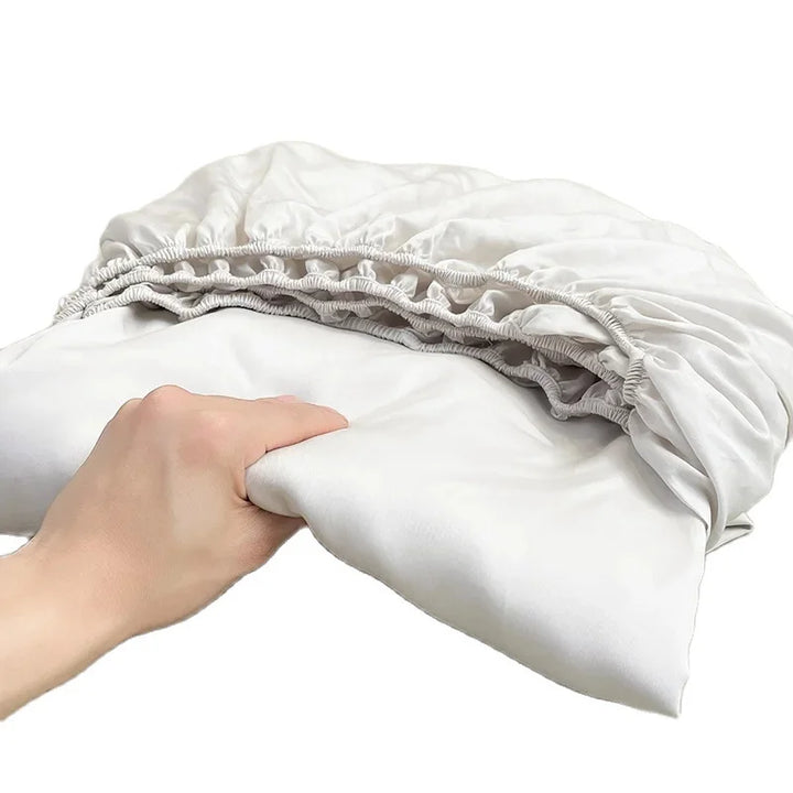 Elastisches Spannbettlaken Set aus weichem Lyocell – 150 x 200 cm + 30 cm, Weiß mit 2 Kissenbezügen 48 x 74 cm 2